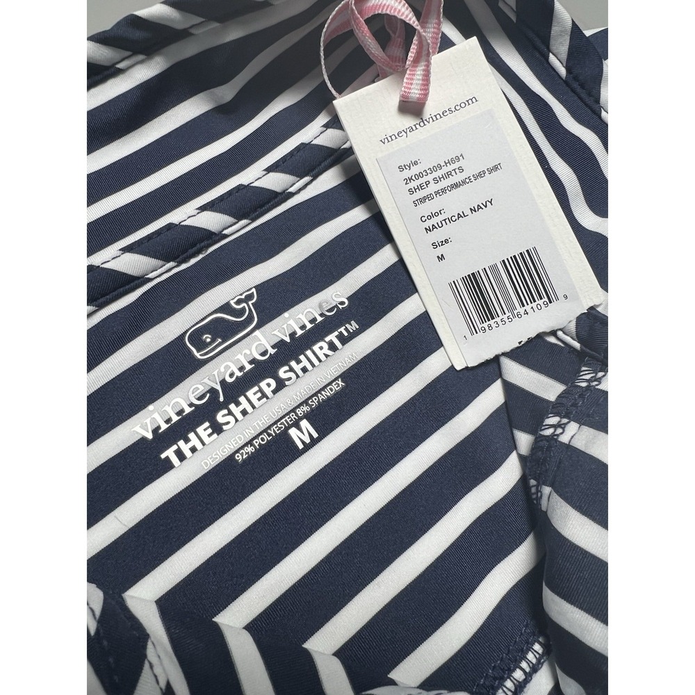 Vineyard Vines The Shep Shirt 1/4 Zip Striped Golf Polo Nautical Navy White M - Picture 5 of 8
